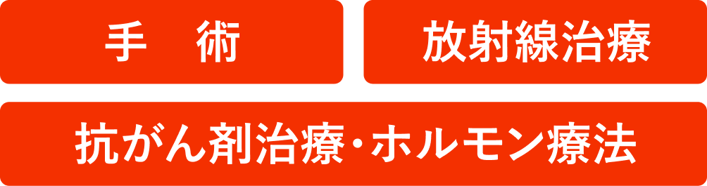 手術、放射線治療、抗がん剤治療・ホルモン療法
