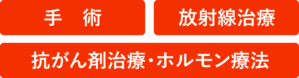 手術、放射線治療、抗がん剤治療・ホルモン療法
